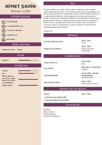 Ressam Cv Örnekleri cv indir